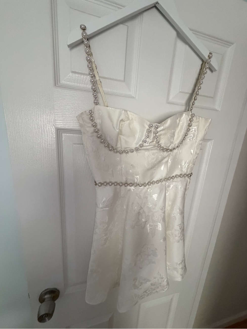 V. Chapman Gianna - Ivory Beaded Satin Floral Mini Dress